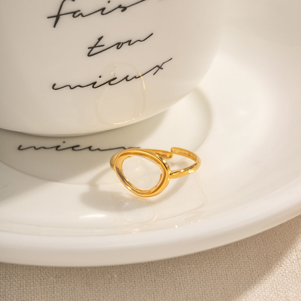 Women resin fill 18k gold plated stainless steel ring