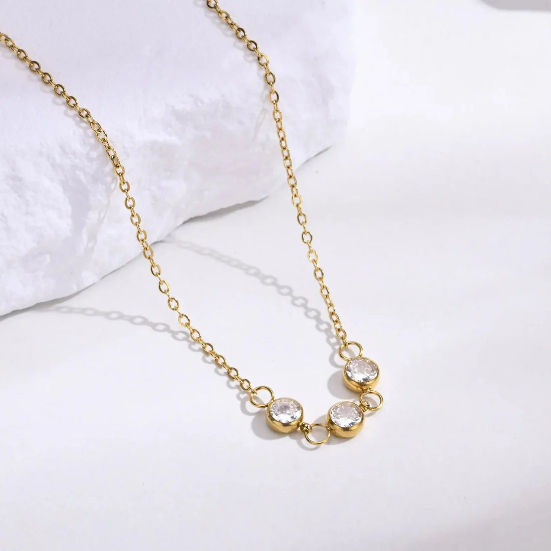 Zircon Balance Necklace & Stud Earrings Set – 18K Gold-Plated Stainless Steel