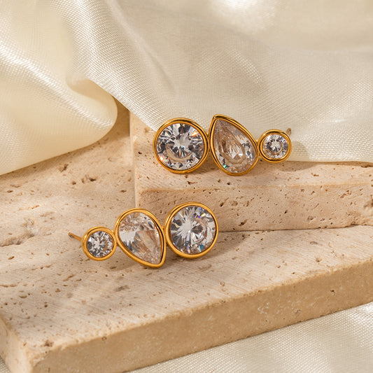 Zircon stainless steel 18k gold plated statement earrings