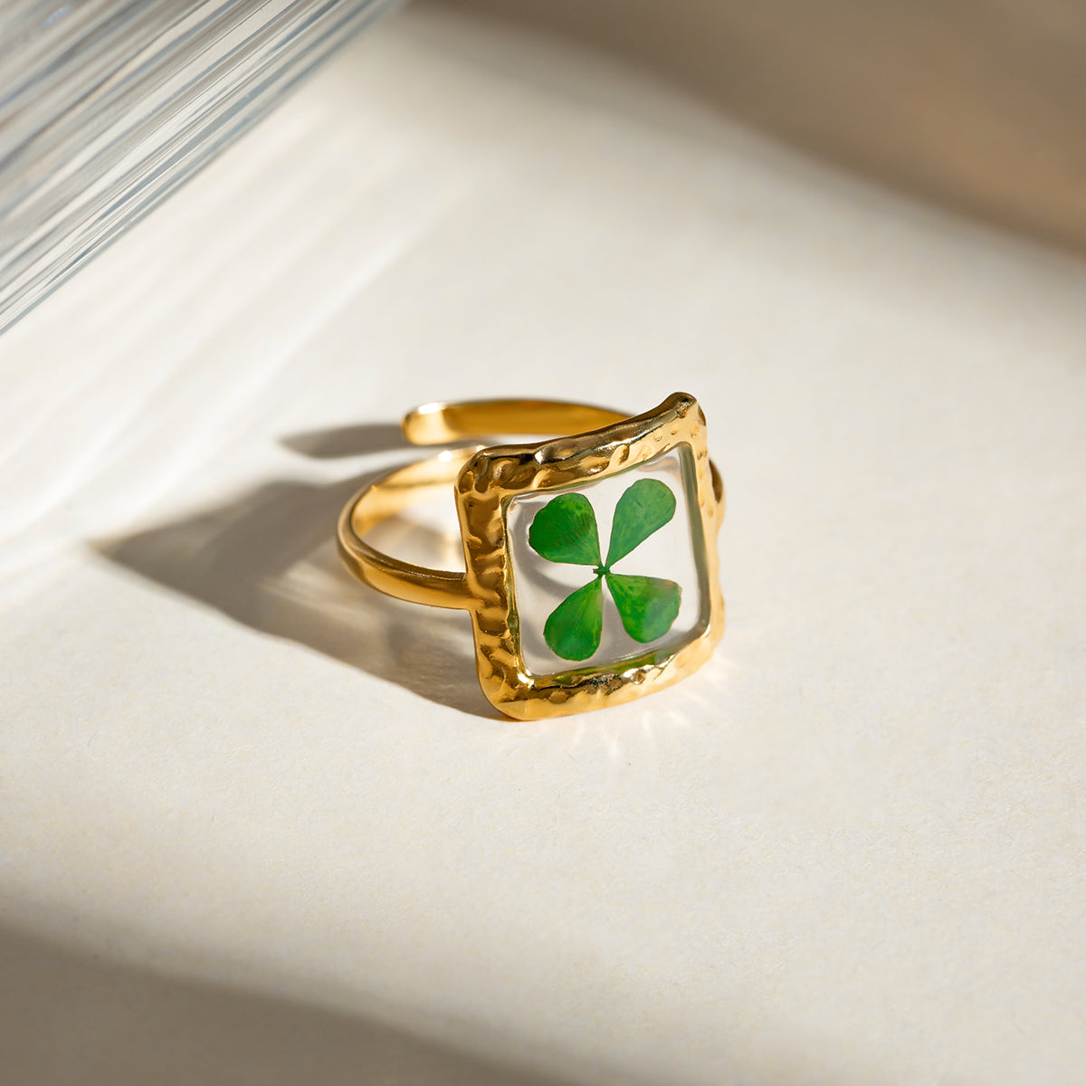clover resin art rings stainless steel