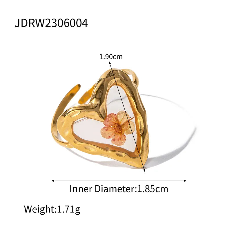 Floral & Clover Resin Rings - 18K Gold Plated Stainless Steel