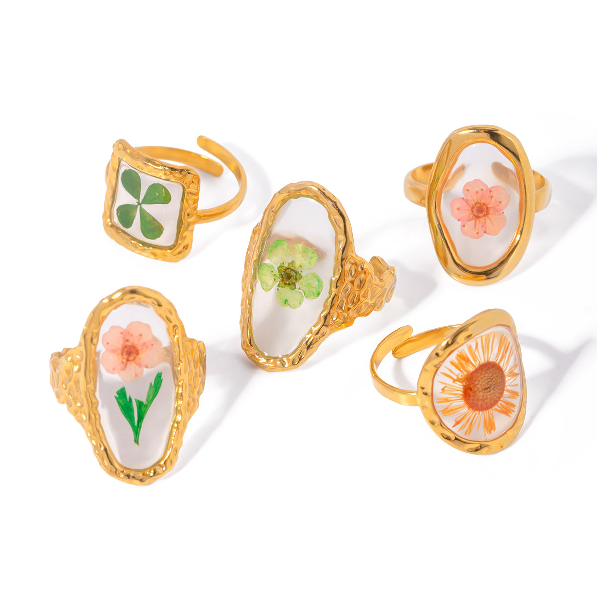 floral rings anti tarnish 18K gold plated