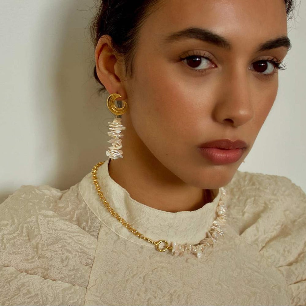 long moon earrings gold