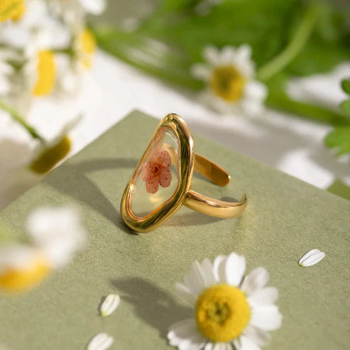 Floral & Clover Resin Rings - 18K Gold Plated Stainless Steel