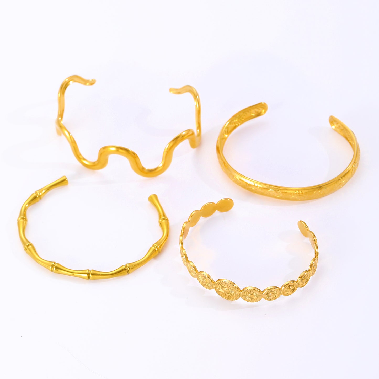 Qarinah Gold Cuff Bangle Set of 4 – 18K Gold-Plated Stainless Steel