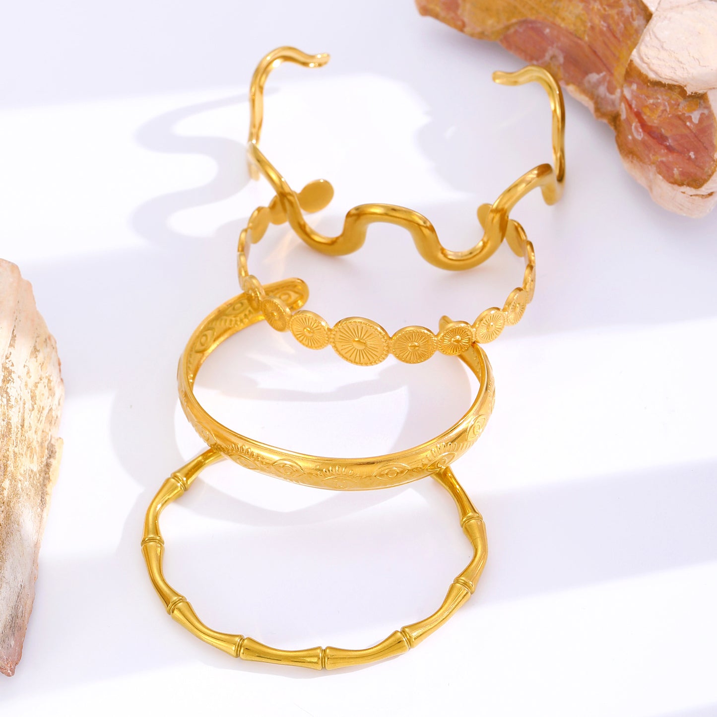 Qarinah Gold Cuff Bangle Set of 4 – 18K Gold-Plated Stainless Steel