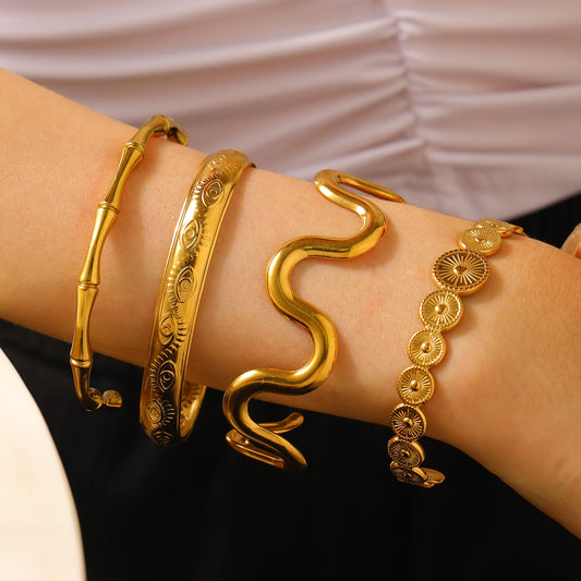 Qarinah Gold Cuff Bangle Set of 4 – 18K Gold-Plated Stainless Steel