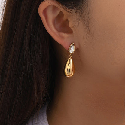 Cascade - 18K Gold-Plated Stainless Steel Asymmetrical Zircon Earrings