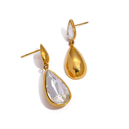 Cascade - 18K Gold-Plated Stainless Steel Asymmetrical Zircon Earrings