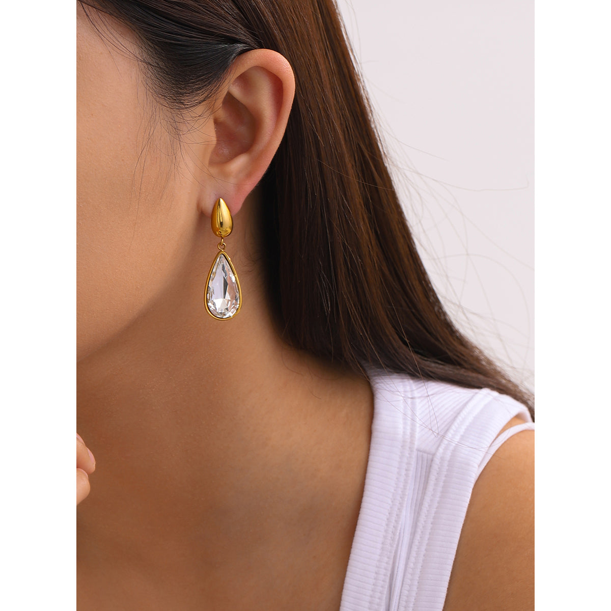 Cascade - 18K Gold-Plated Stainless Steel Asymmetrical Zircon Earrings