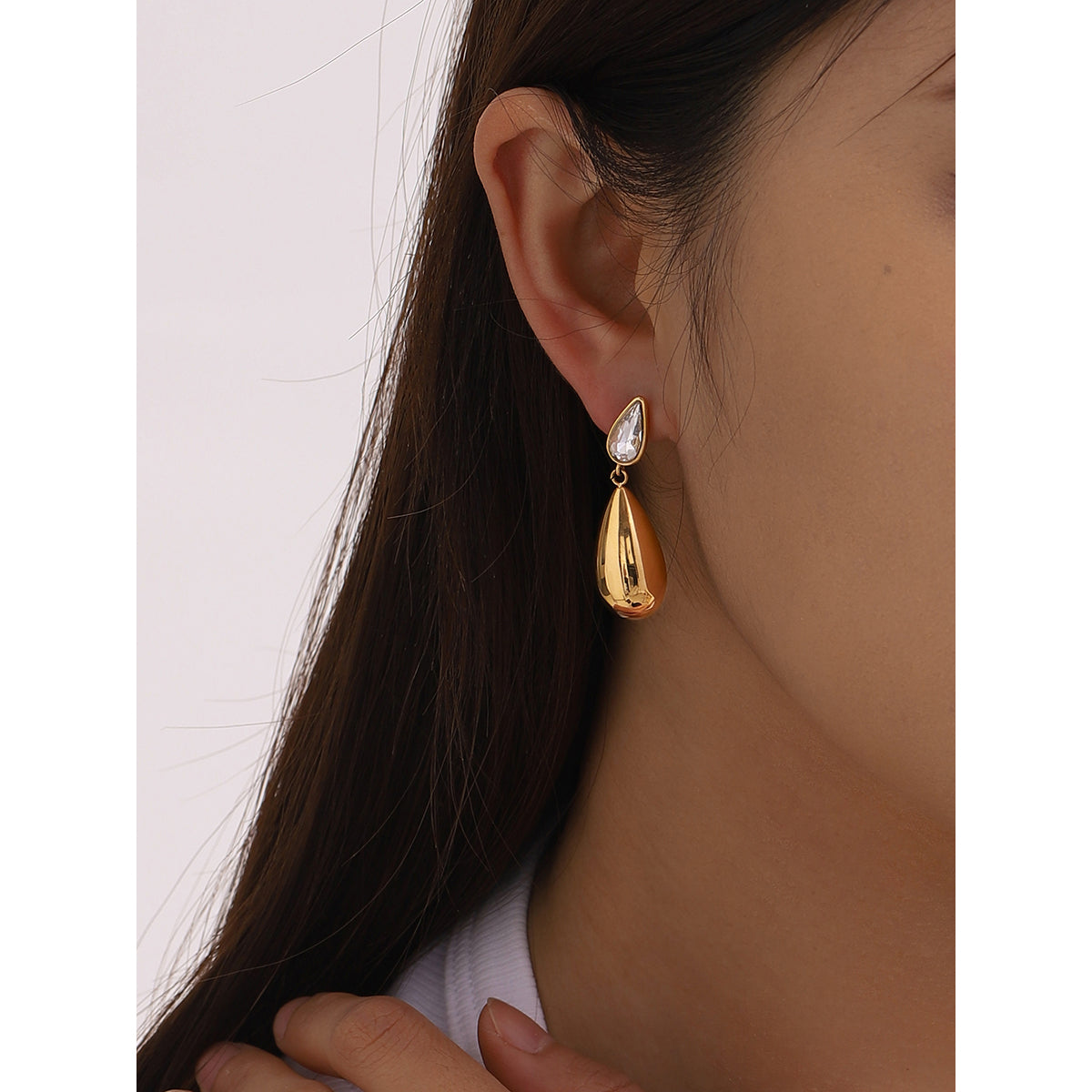 Cascade - 18K Gold-Plated Stainless Steel Asymmetrical Zircon Earrings