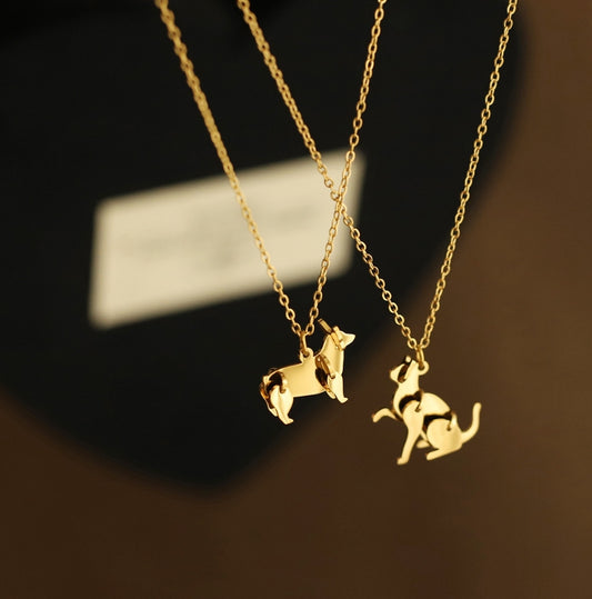 Pawfect Companion - 18K Gold-Plated Stainless Steel Cat & Dog Pendant Necklace