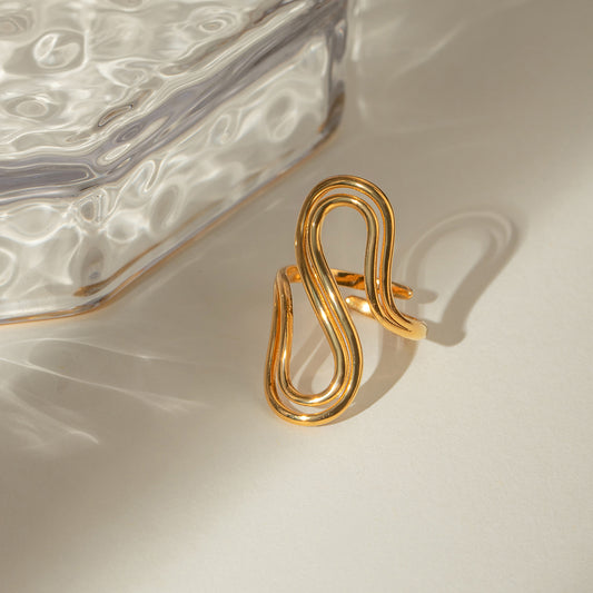 18K Gold-Plated Stainless Steel S-Shaped Open Ring