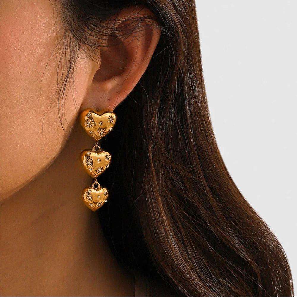 18K Gold-Plated Stainless Steel Zircon Heart Drop Earrings