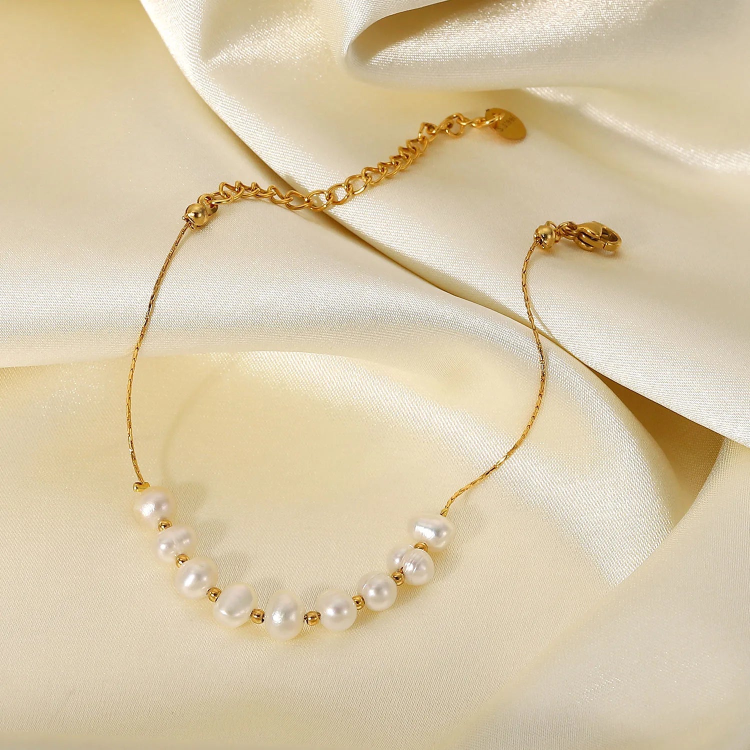 18K Gold Plated Stainless Steel 9 Freshwater Pearl Bracelet & Necklace Set