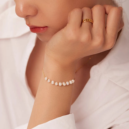 18K Gold Plated Stainless Steel Freshwater Pearl Bracelet