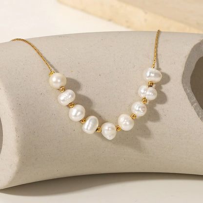 18K Gold Plated Stainless Steel Freshwater Pearl Bracelet & Necklace Set