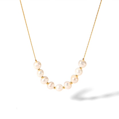 18K Gold Plated Stainless Steel Freshwater Pearl Necklace