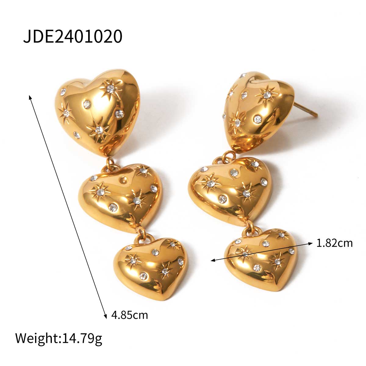 18K Gold Plated Stainless Steel Heart Shape Earrings
