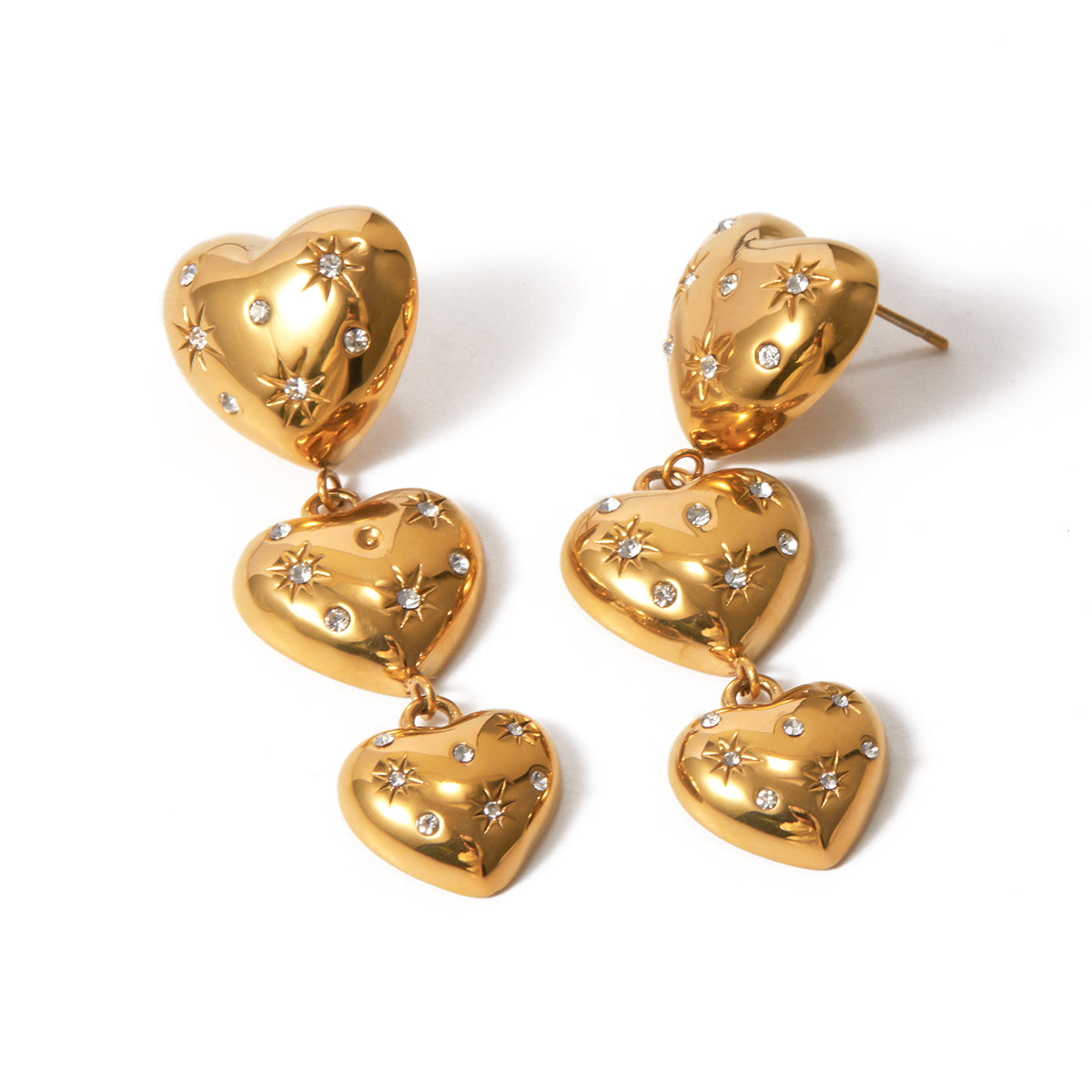 18K Gold Plated Stainless Steel Zircon Heart Earrings