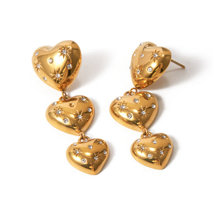 18K Gold Plated Stainless Steel Zircon Heart Earrings