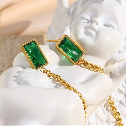 18K Gold Plated Stainless Steel Green Earrings