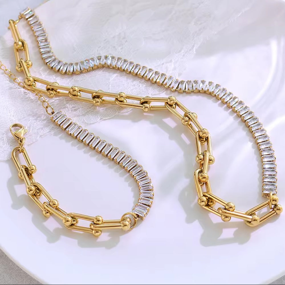 18k gold plated chain necklace & bracelet set