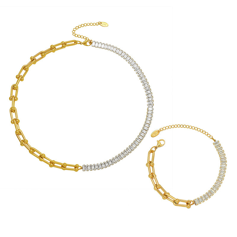 18k gold plated tennis chain necklace & bracelet