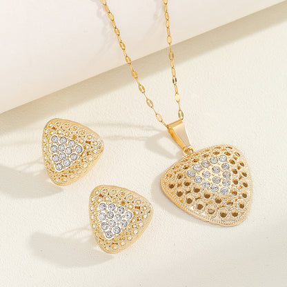 18k gold plated triangle zircon earrings & necklace set