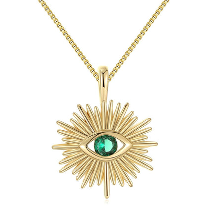 Green Evil Eye Necklace - 18K Gold Plated Copper with Zircon