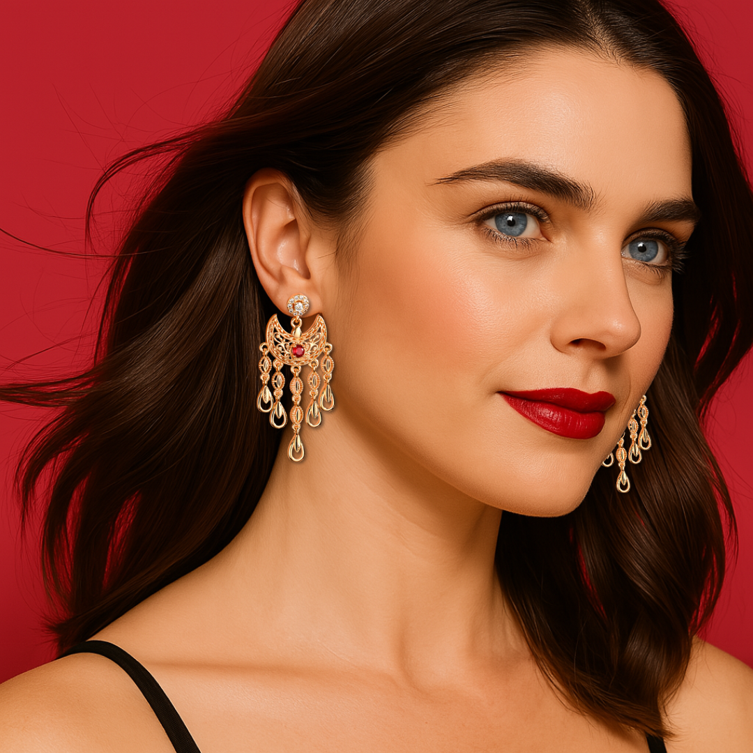 Astraea - 18K Gold-Plated Copper Moon Chandelier Earrings