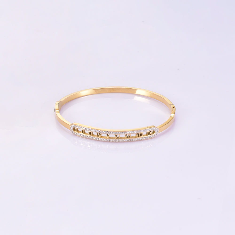 Decima - 18K Gold-Plated Stainless Steel Rhinestone Roman Numeral Bangle