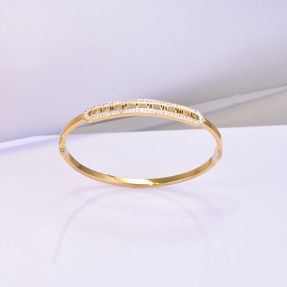 Decima - 18K Gold-Plated Stainless Steel Rhinestone Roman Numeral Bangle