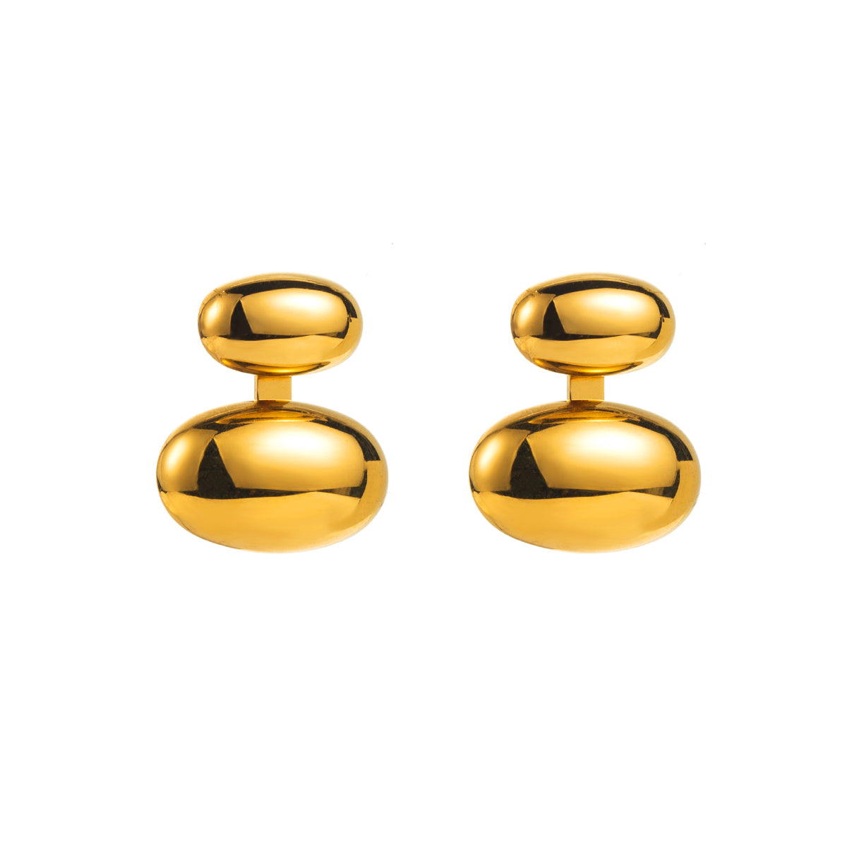 Dualova - 18K Gold-Plated Stainless Steel Oval Stud Earrings