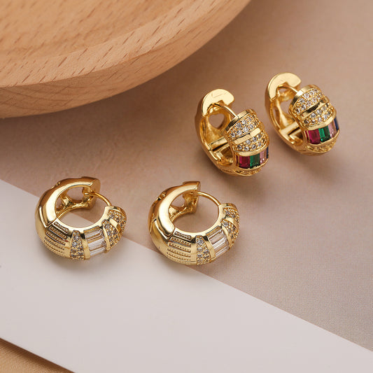 Earrings 18K Gold Plated Copper Zircon Inlay