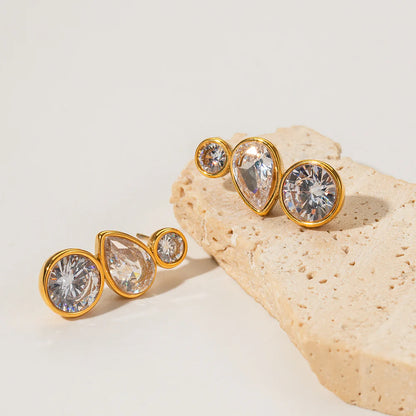 Zircon  Balance Necklace & Stud Earrings Set – 18K Gold-Plated Stainless Steel