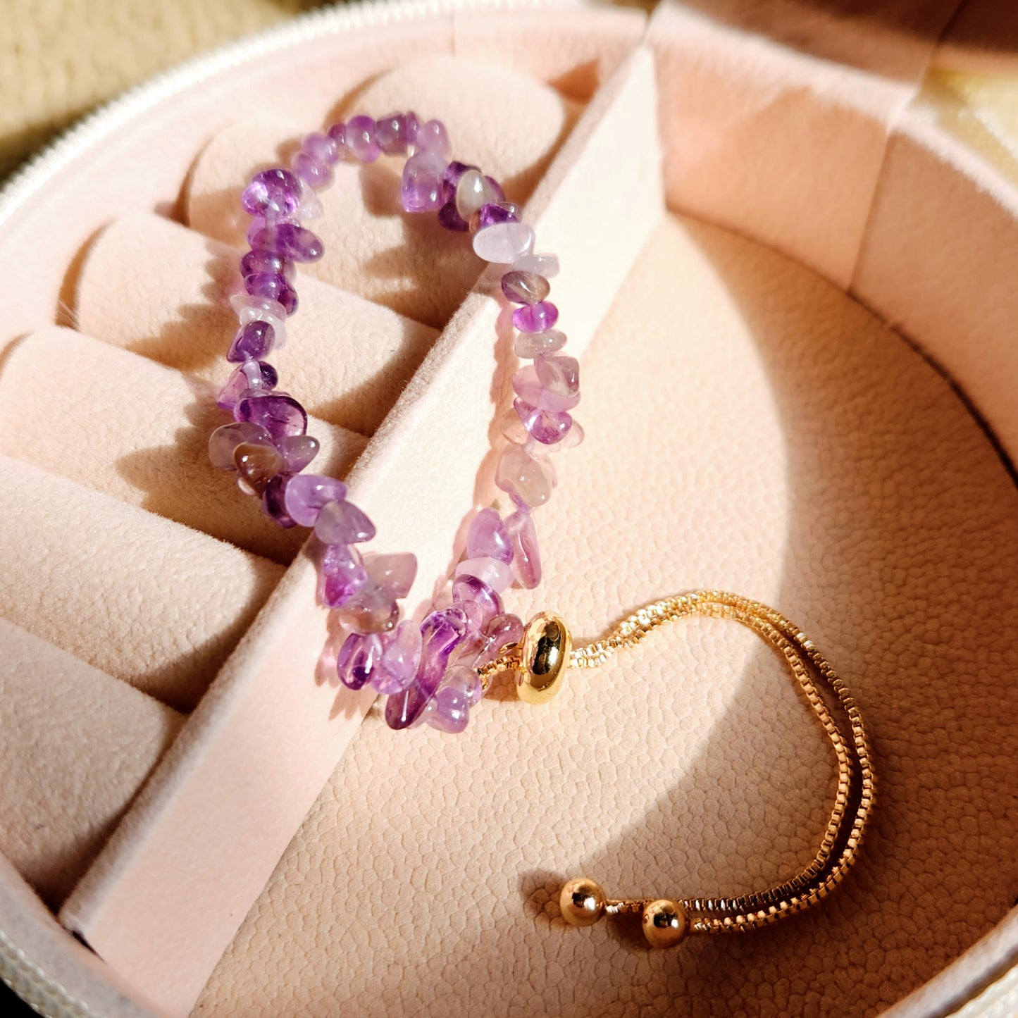 Violet Serenade - Stainless Steel Natural Stones 14K Gold Plated Bracelet