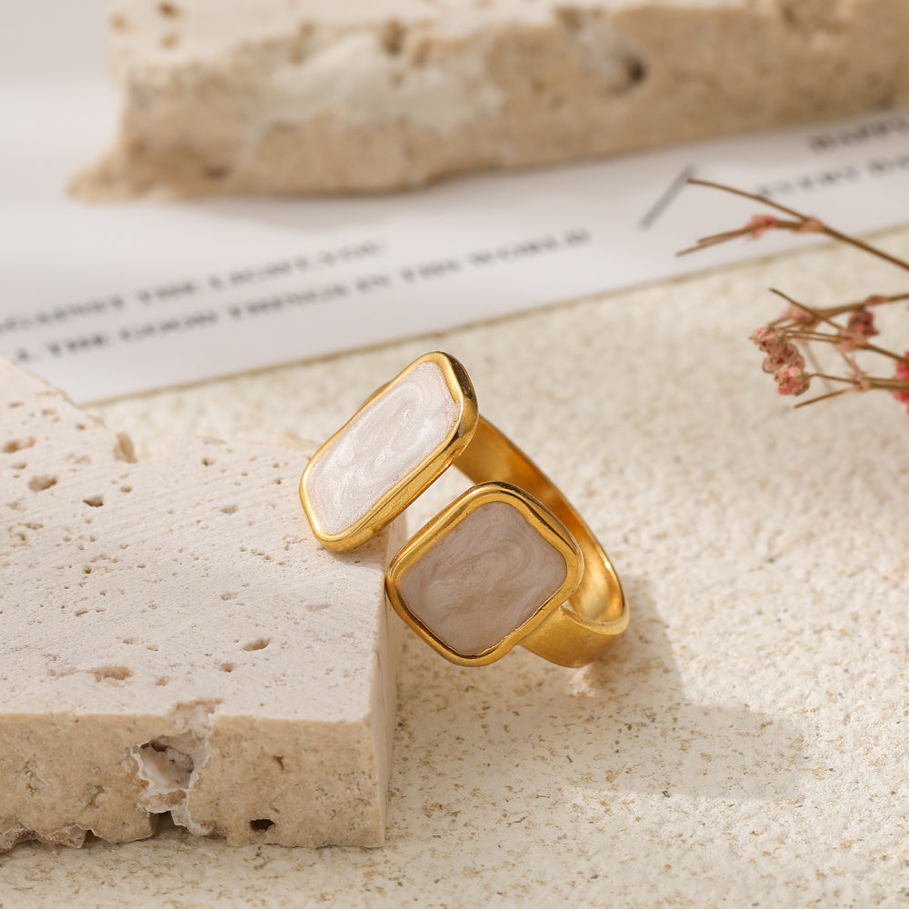 Quadra - Gold-Plated Stainless Steel Open Square Ring