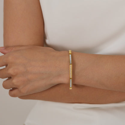 Ostara Bangle - Gold-Plated Stainless Steel with Cubic Zirconia & Pearl Oyster