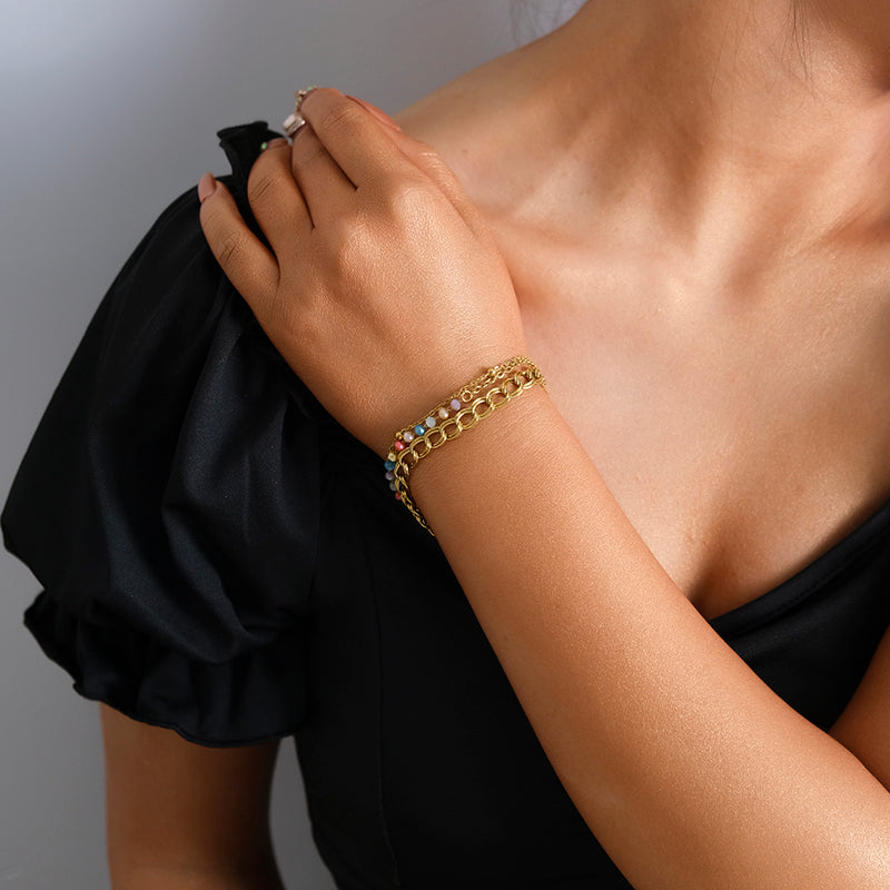 Gold-Plated Stainless Steel Layered Bracelet Women 