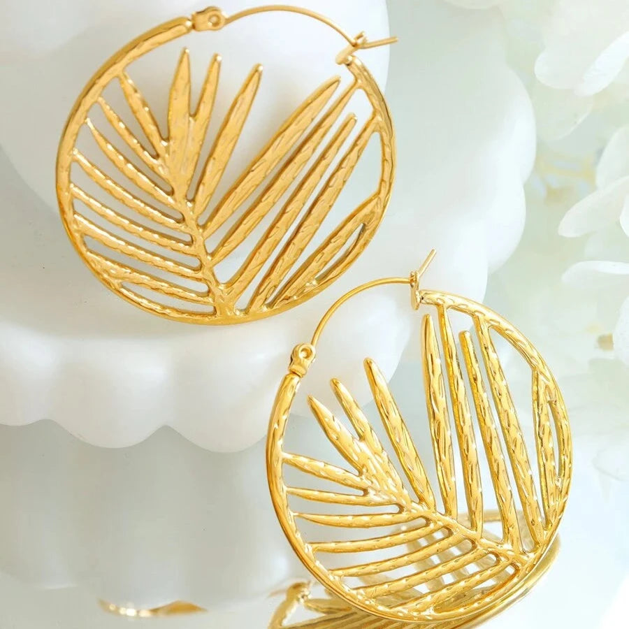 Palm Leaf Gold Earrings