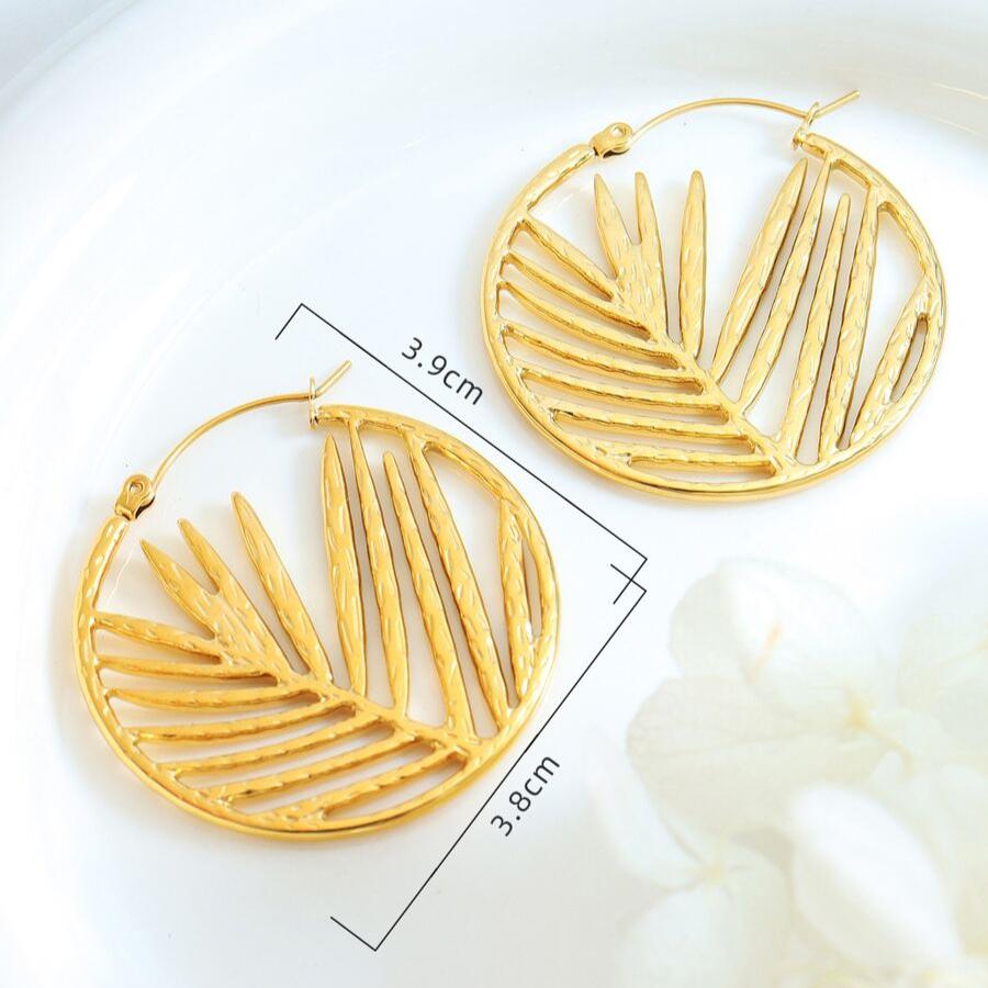 Gold Palm Leaf in Hoop Earrings