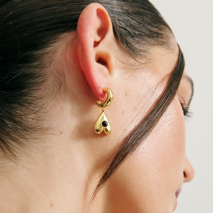 Gold Plated Heart with black stone Earrings 