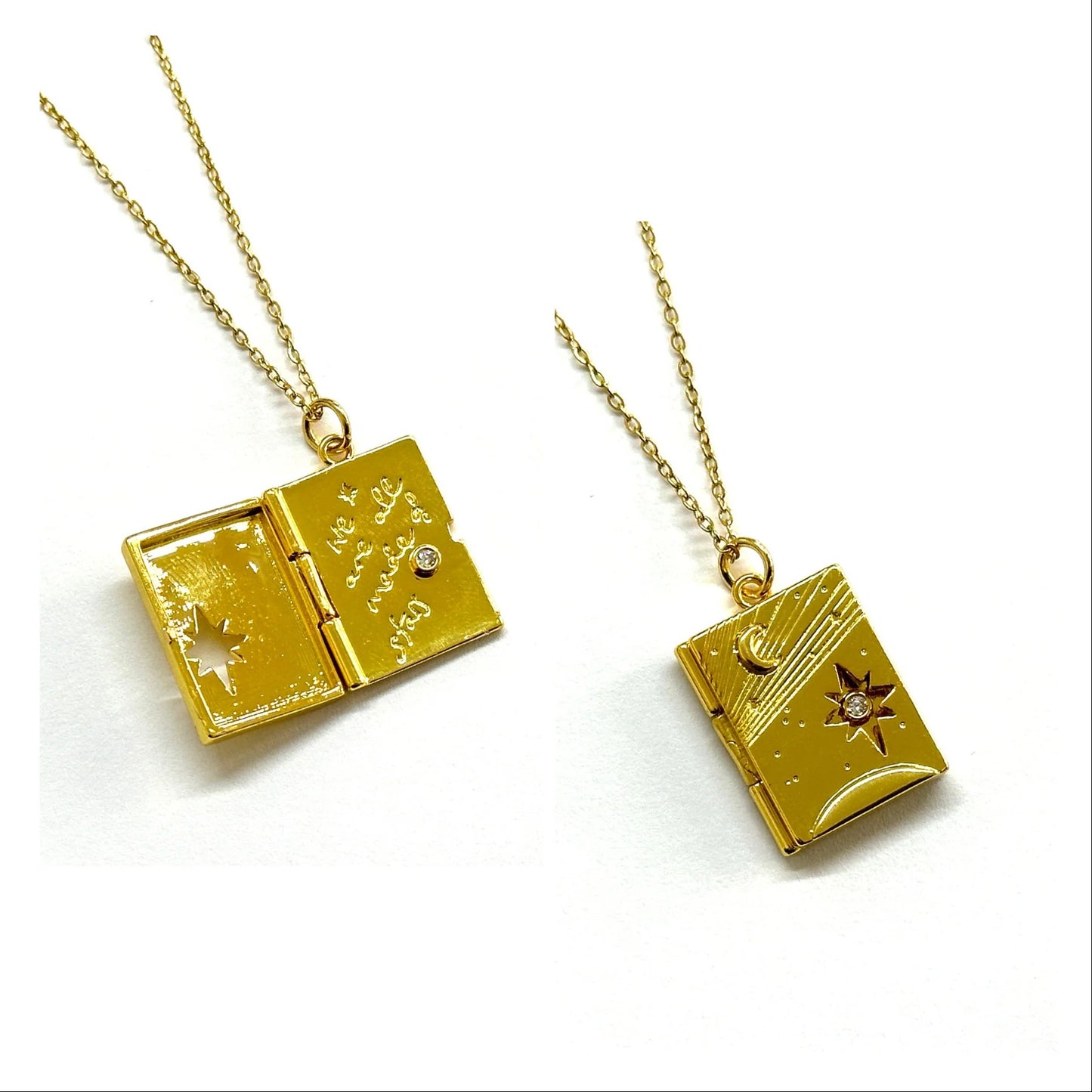 Gold book pendant necklace