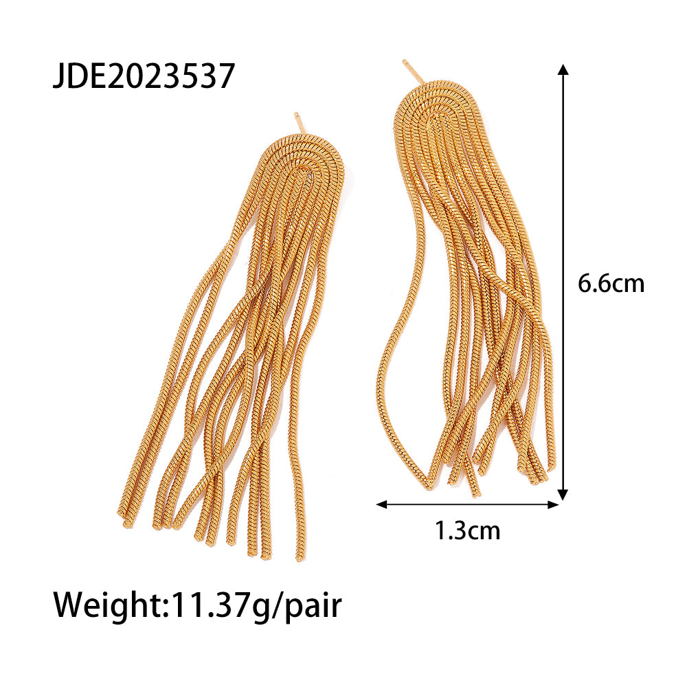 Golden tassel party wear earrings stainless steel