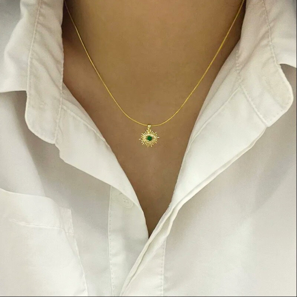 Green Evil Eye Necklace 18K Gold Plated 