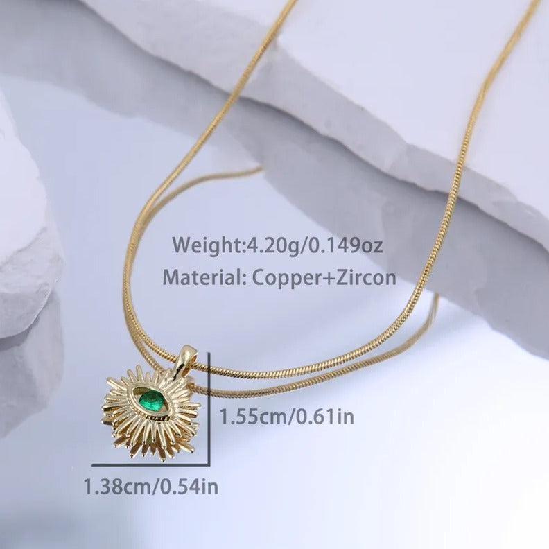 Green Evil Eye Necklace 18K Gold Plated Copper