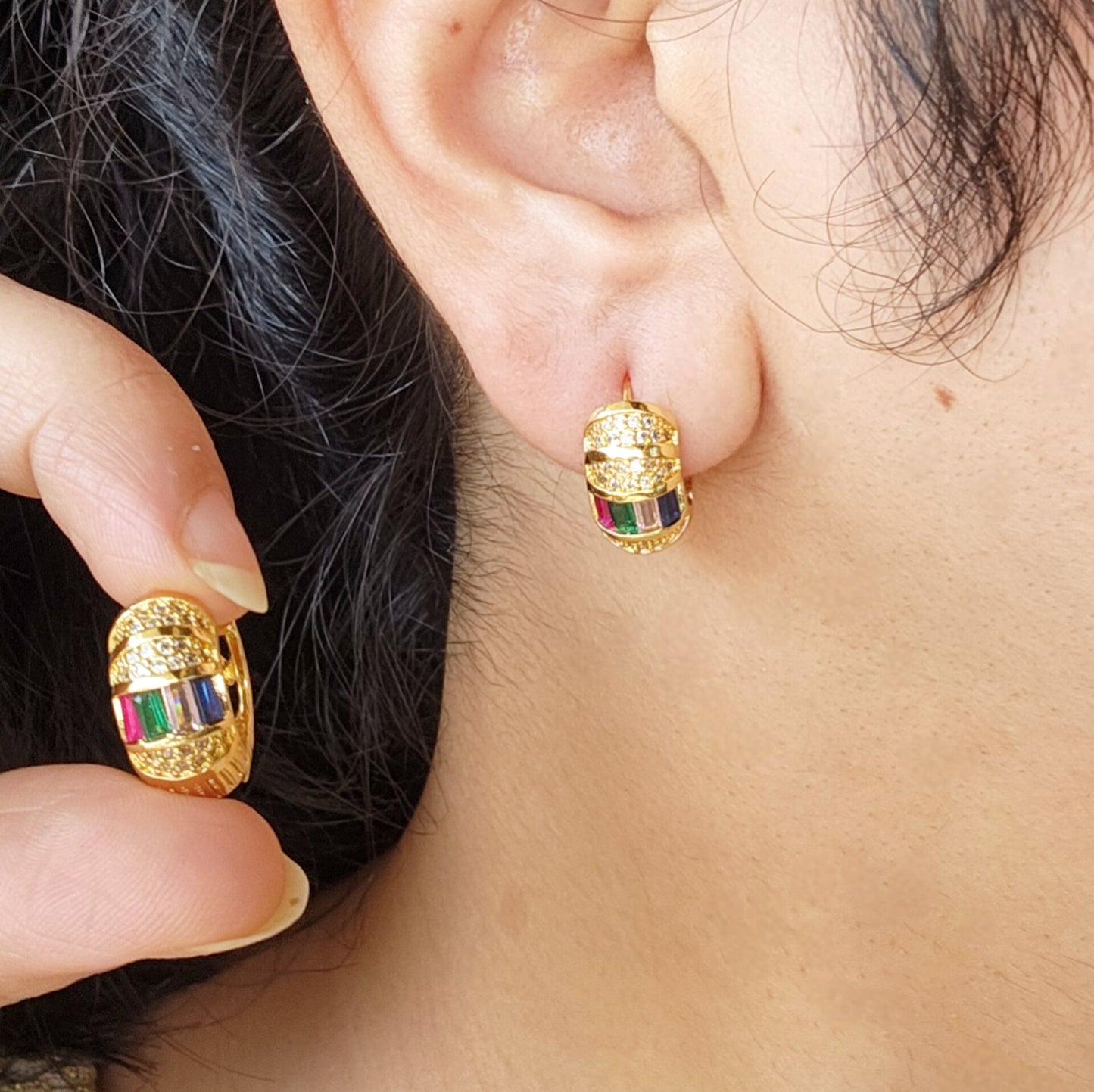 Hope Huggie Earrings - 18K Gold Plated Copper with Zircon Inlay