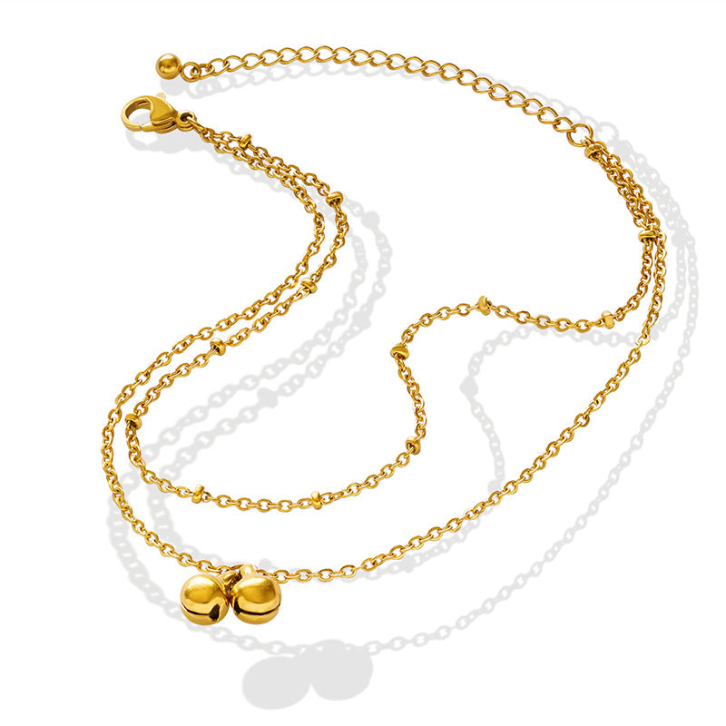 Jhanak Anklet - 18K Gold-Plated Steel Double Layered Chain with Ghungroo Charm