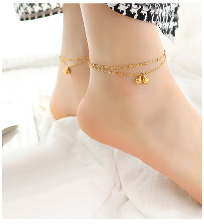 Jhanak Anklet - 18K Gold-Plated Steel Double Layered Chain with Ghungroo Charm